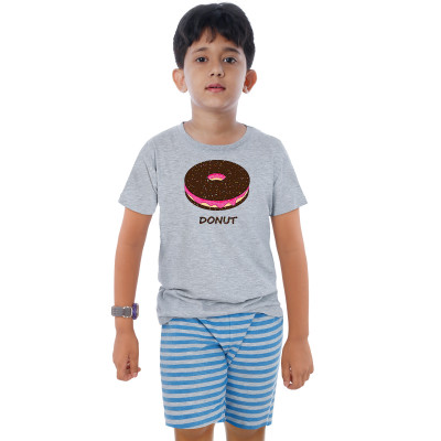 Grey Half Sleeve Boys Pyjama - Donut